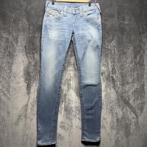 True Religion World Tour Jeans Womens 26 Light Wash Skinny Stretch Denim USA